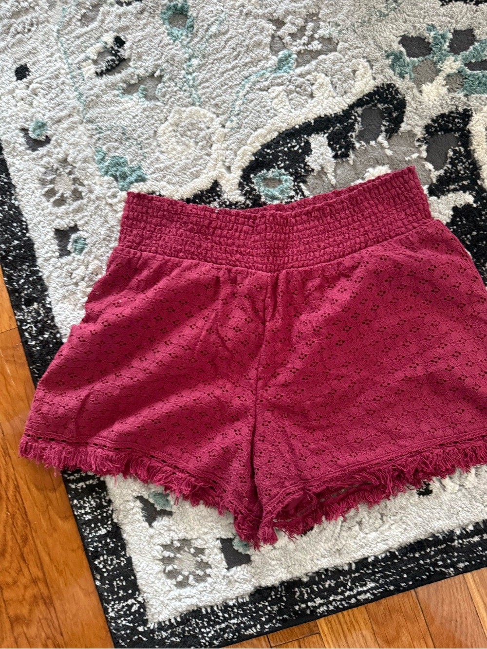 Xhilaration Burgundy Eyelet Fringe High-Waist Shorts